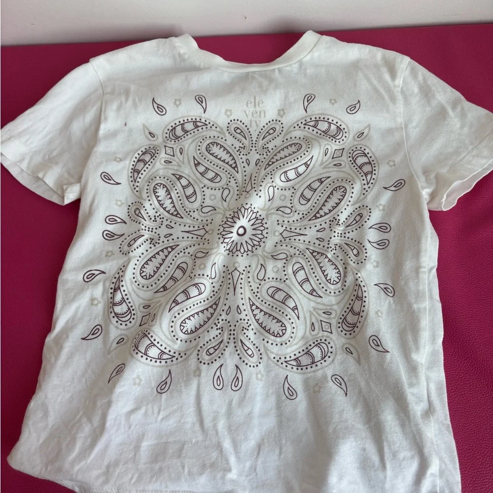 EleVenty White Graphic Tee with Brown Mandala Print